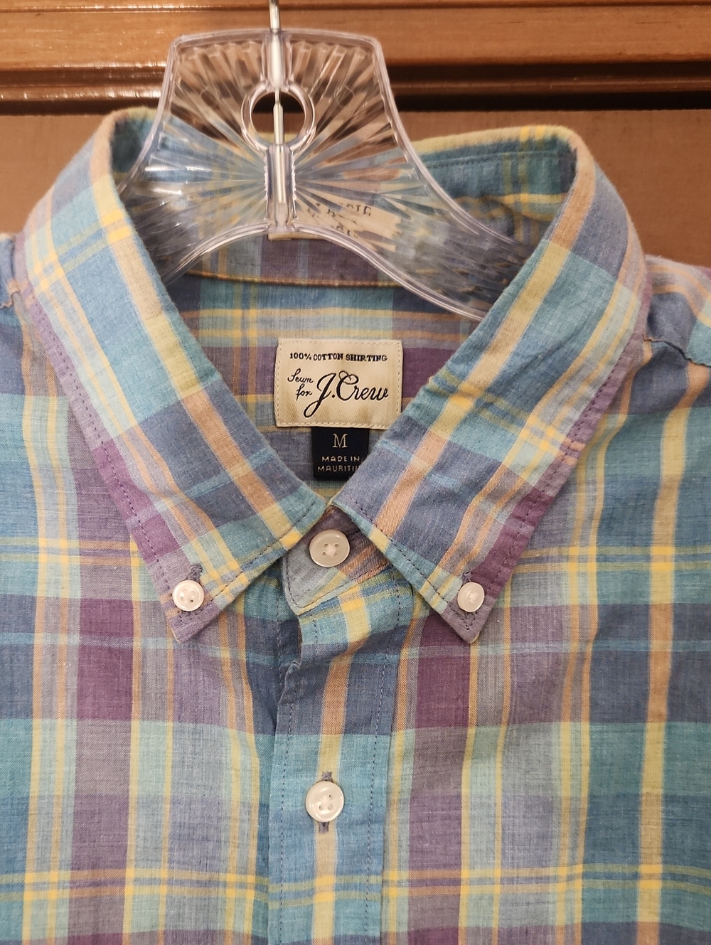 J.Crew Men’s Medium Pastel Plaid Button Down Shirt Blue Purple Long Sleeve - Picture 4 of 8